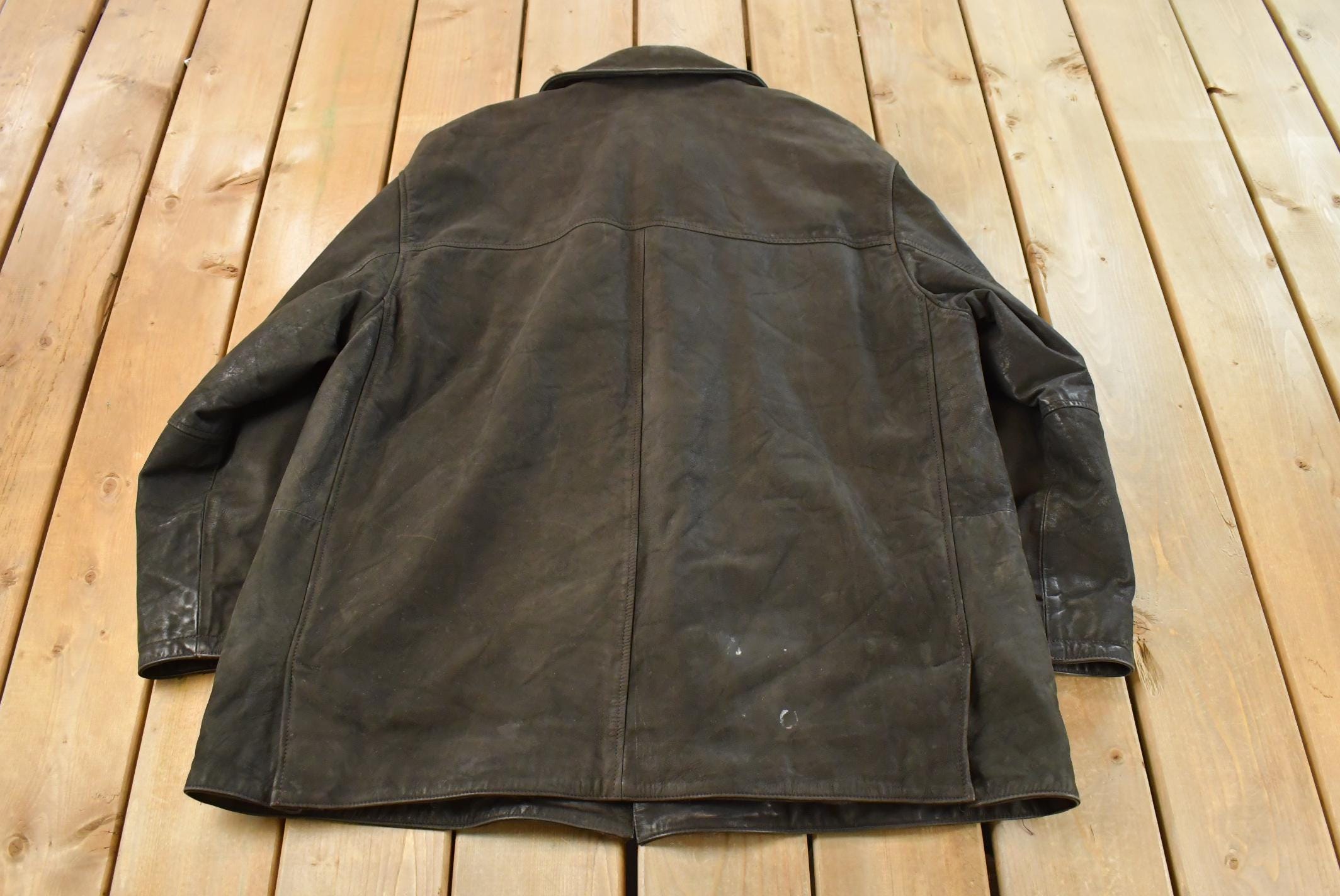 Vintage 1990s Barney's New York Lined Leather Coat Men's XL /
