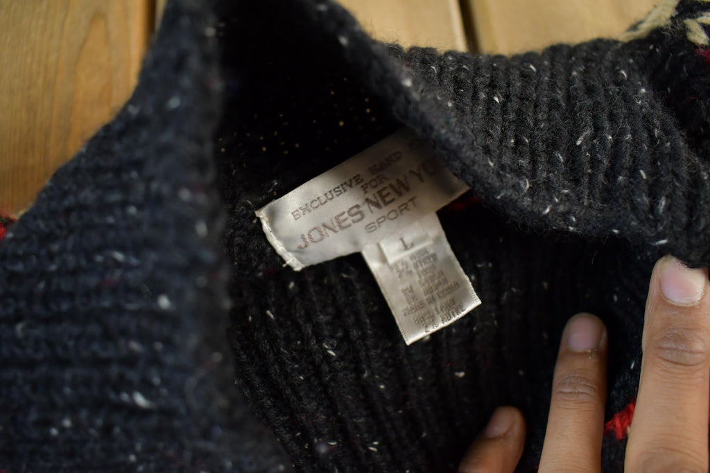 Vintage 1990s Jones New York Wool Knit Abstract Pattern Turtleneck Sweater Womens Large