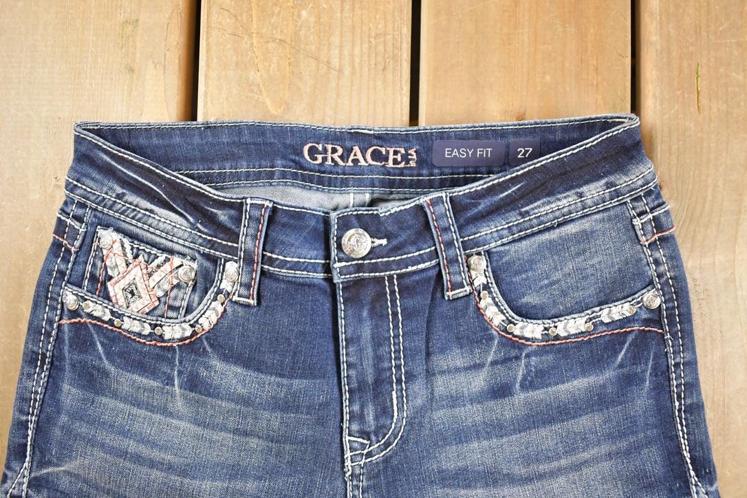 Vintage Deadstock Y2K Grace In LA Bedazzled Bootcut Low Rise Jeans Women's Size 27 x 32