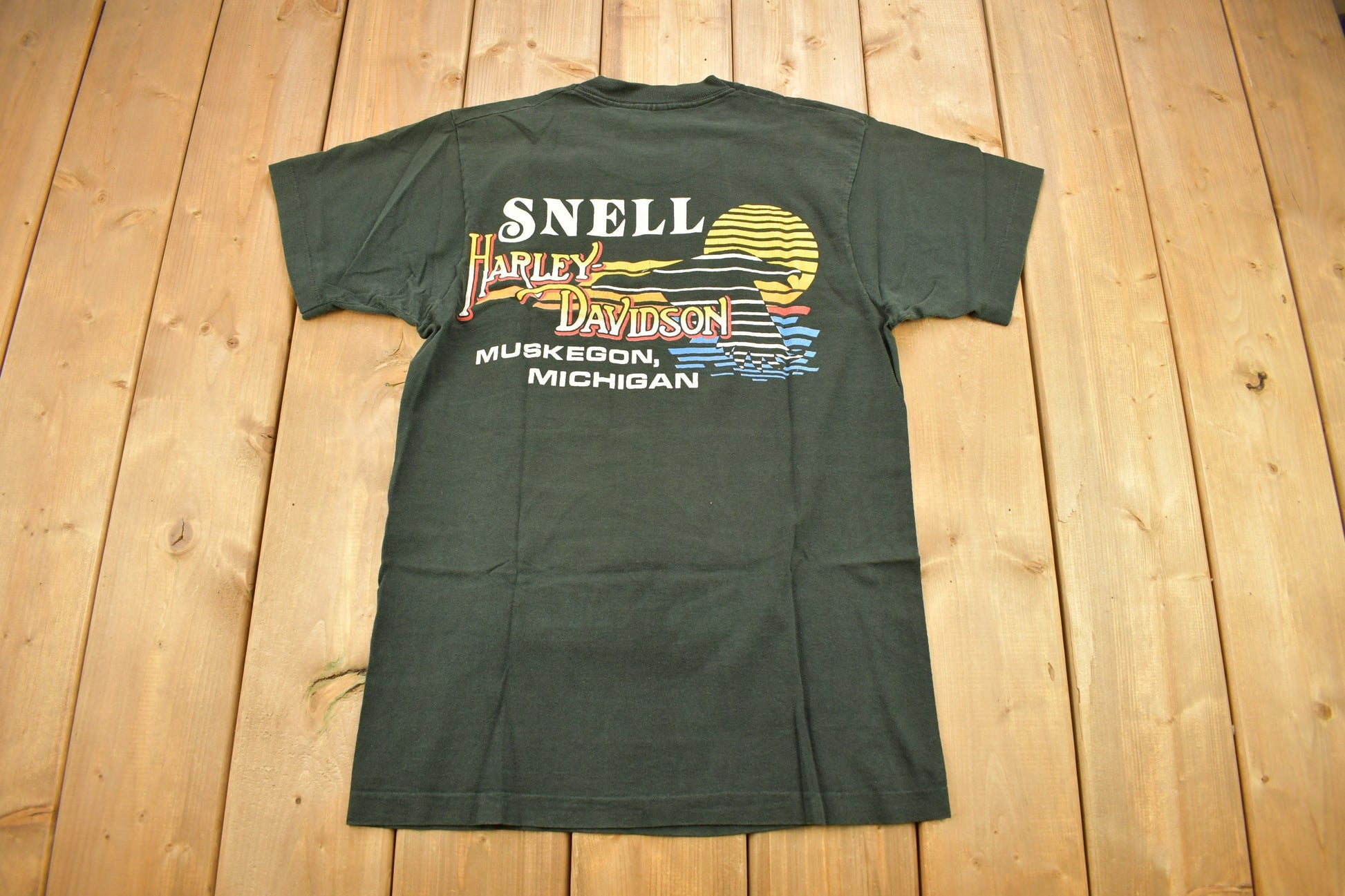 Vintage 1988 Snell Harley Davidson Muskegon Michigan T-Shirt / Single Stitch / Made In USA / Biker Tee / Souvenir T Shirt / Pocket Tee