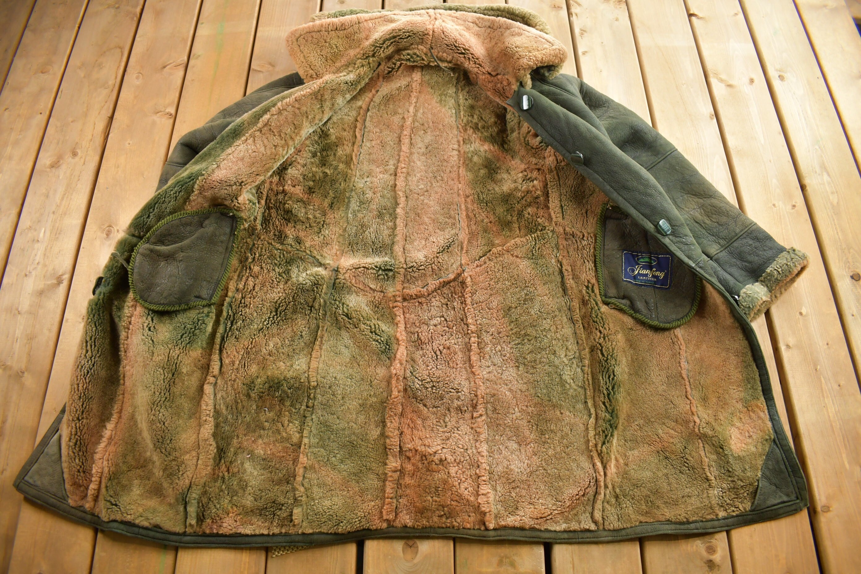 Vintage 1980s Green Shearling Leather Jacket