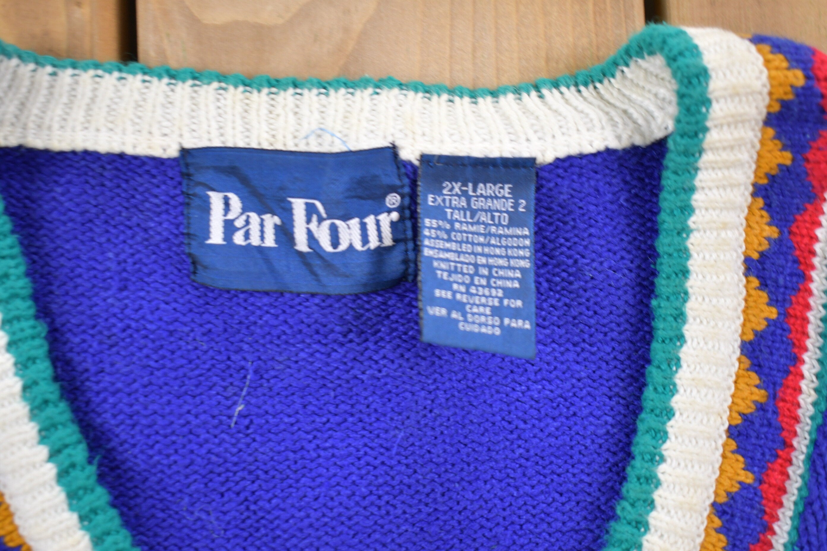 Vintage 1990s Par Four Golf Embroidered Knitted Sweater / Vintage 90s V-Neck / Pattern Sweater / Outdoor / Hand Knit / Pullover Sweatshirt