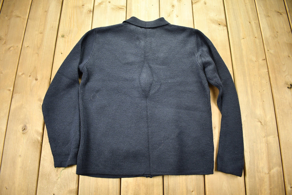 Vintage 1990s Embroidered Leaves Theme Knitted Zip Up Sweater