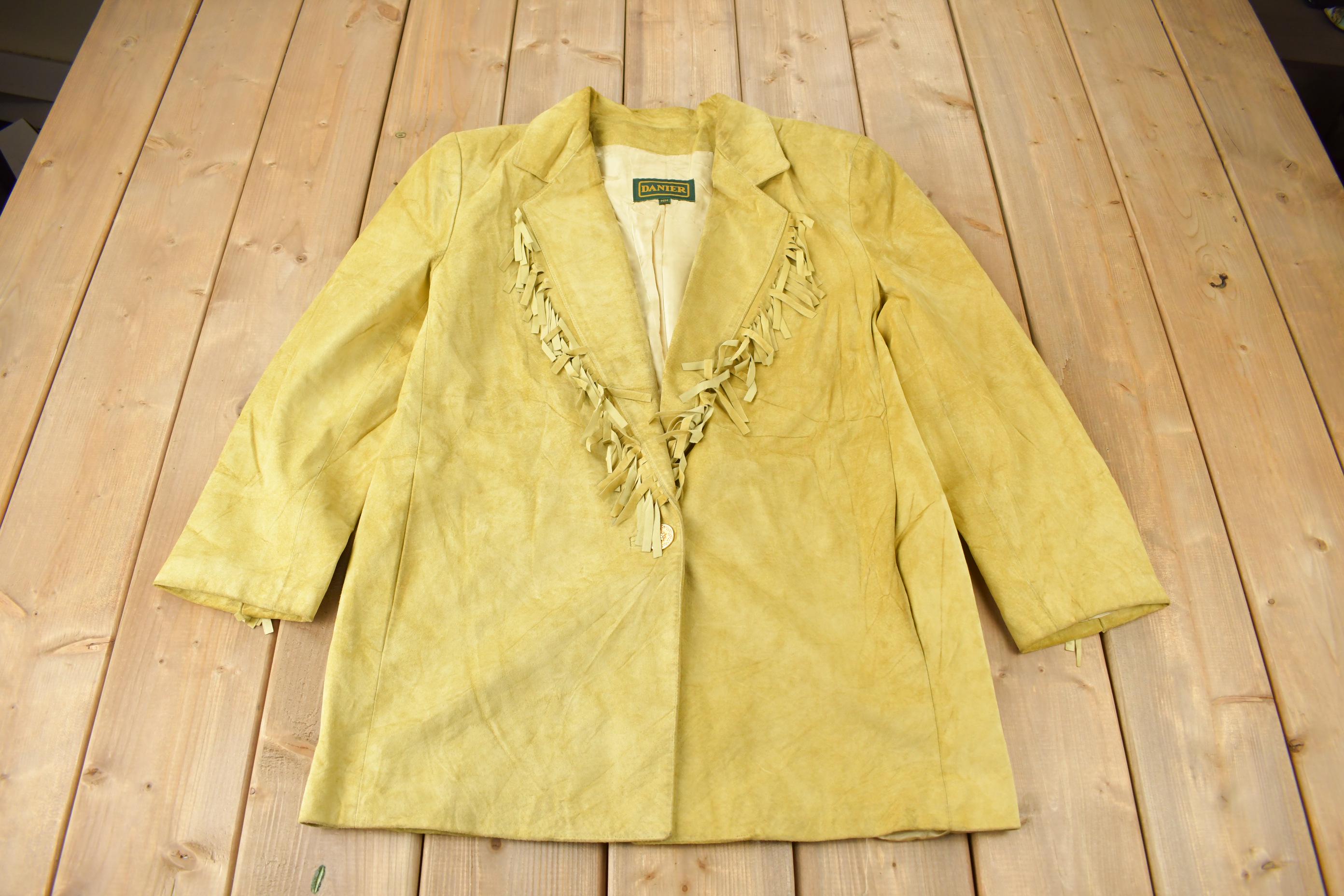 Vintage 1990s Danier Yellow Suede Fringe Jacket