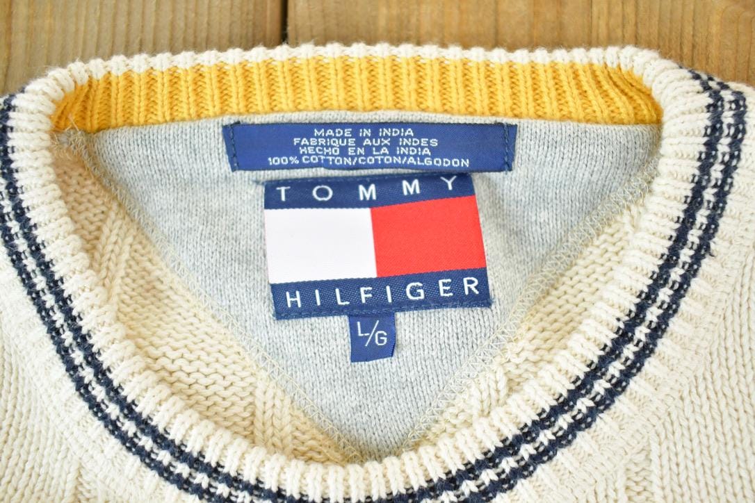 Vintage 1990s Tommy Hilfiger 3D Colored Cable Knit Crewneck Sweater  Vintage 90s Crewneck  Abstract Patterns  Streetwear