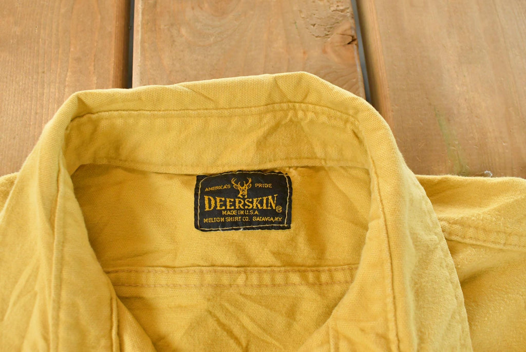 Vintage 1970s Deerkin Cloth Blank Yellow Hunting Button Up Shirt Men's Large