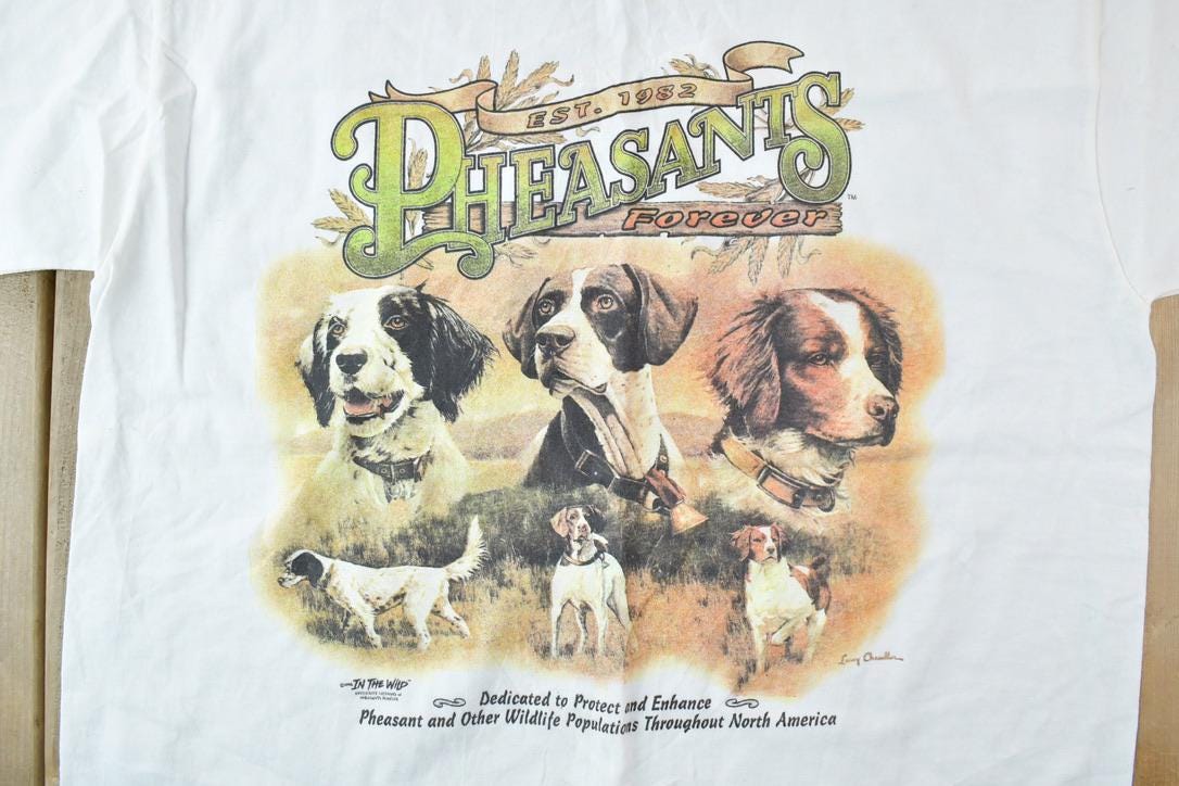 Vintage 1990s Pheasants And Dogs Graphic T-Shirt
