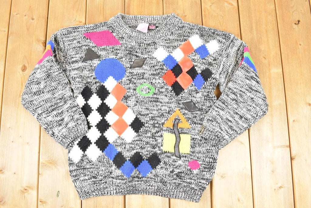 Vintage 1990s Pinwheels Abstract Knit Crewneck Sweater Women's L