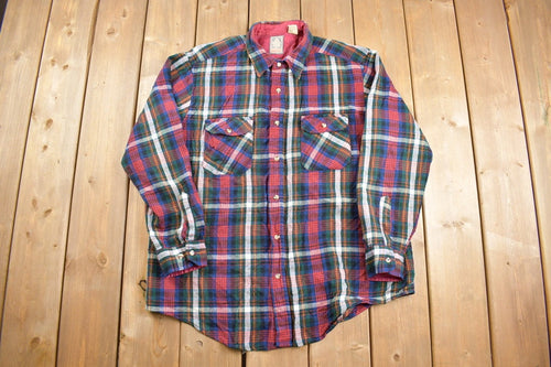Vintage 1990s Outdoor Exchange Plaid Button Up Shirt / Lined / 1990s Button Up / Vintage Flannel / Basic Button Up
