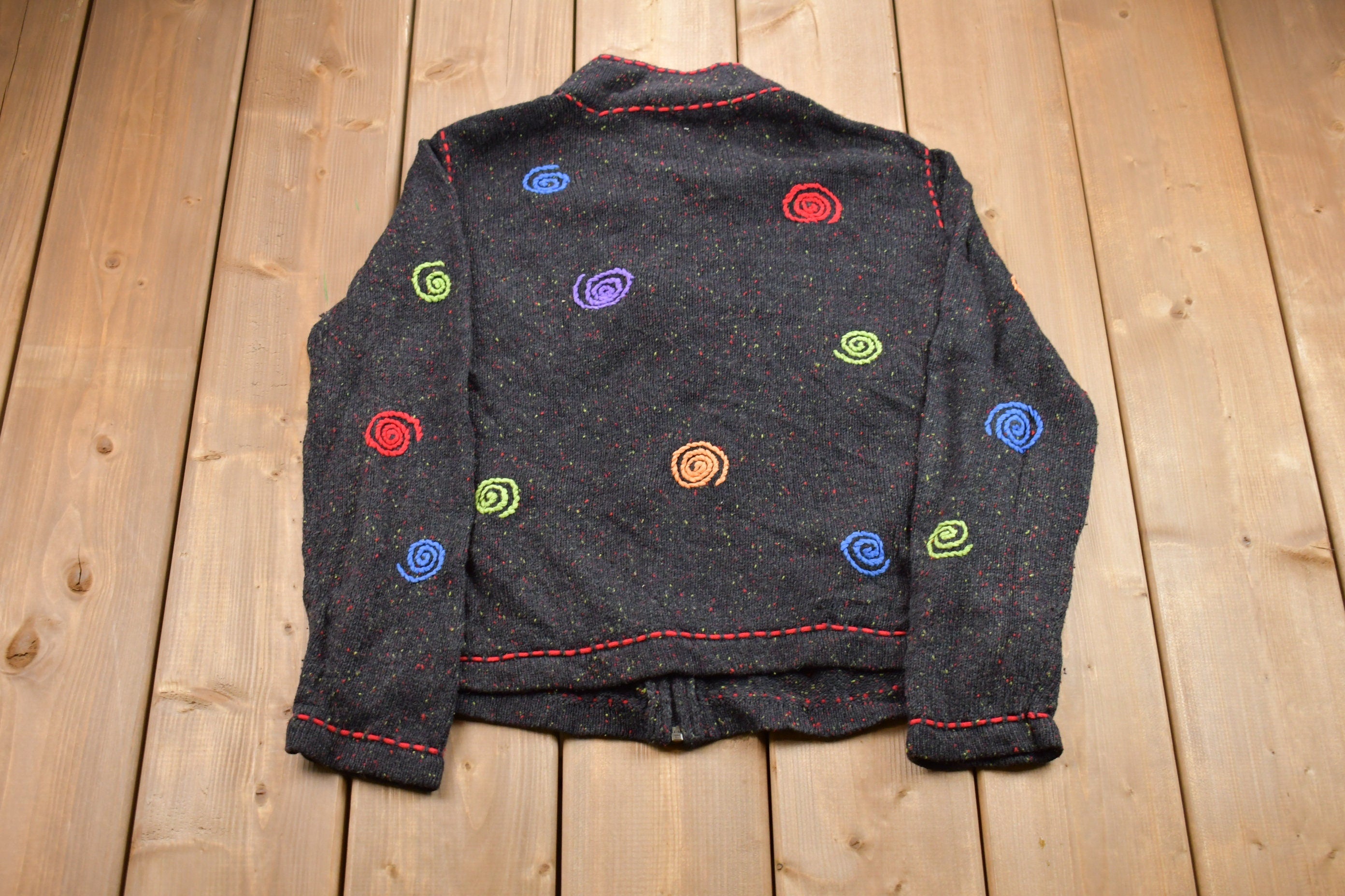Vintage 1990s Christopher & Banks All Over Print Full Zip Knitted Sweater