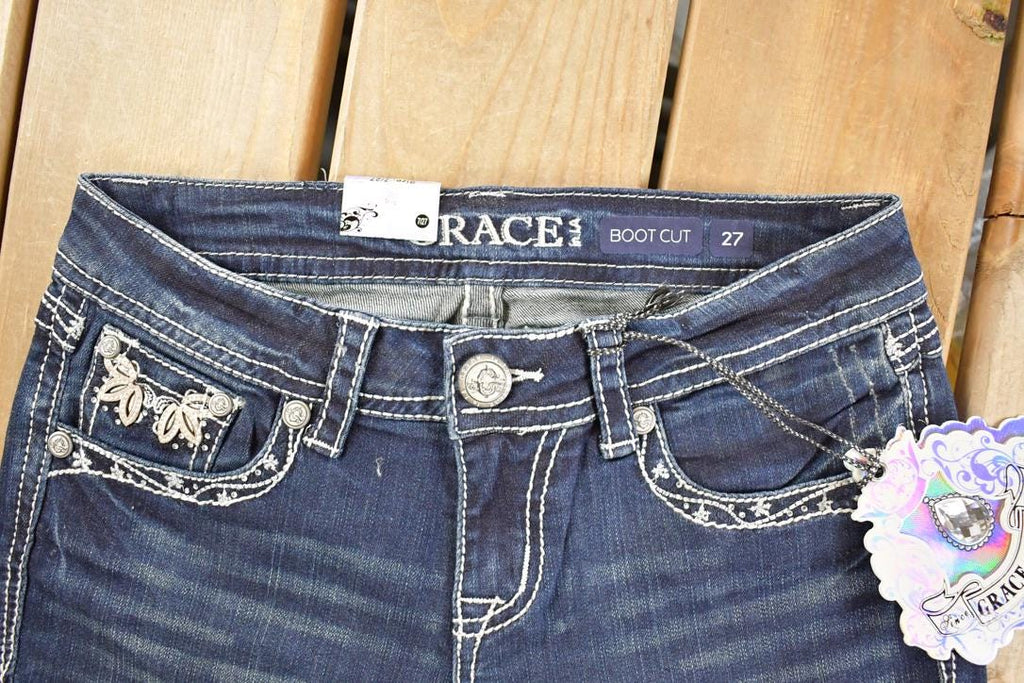 Vintage Deadstock Y2K Grace In LA Bedazzled Bootcut Low Rise Jeans Women's Size 27 x 30
