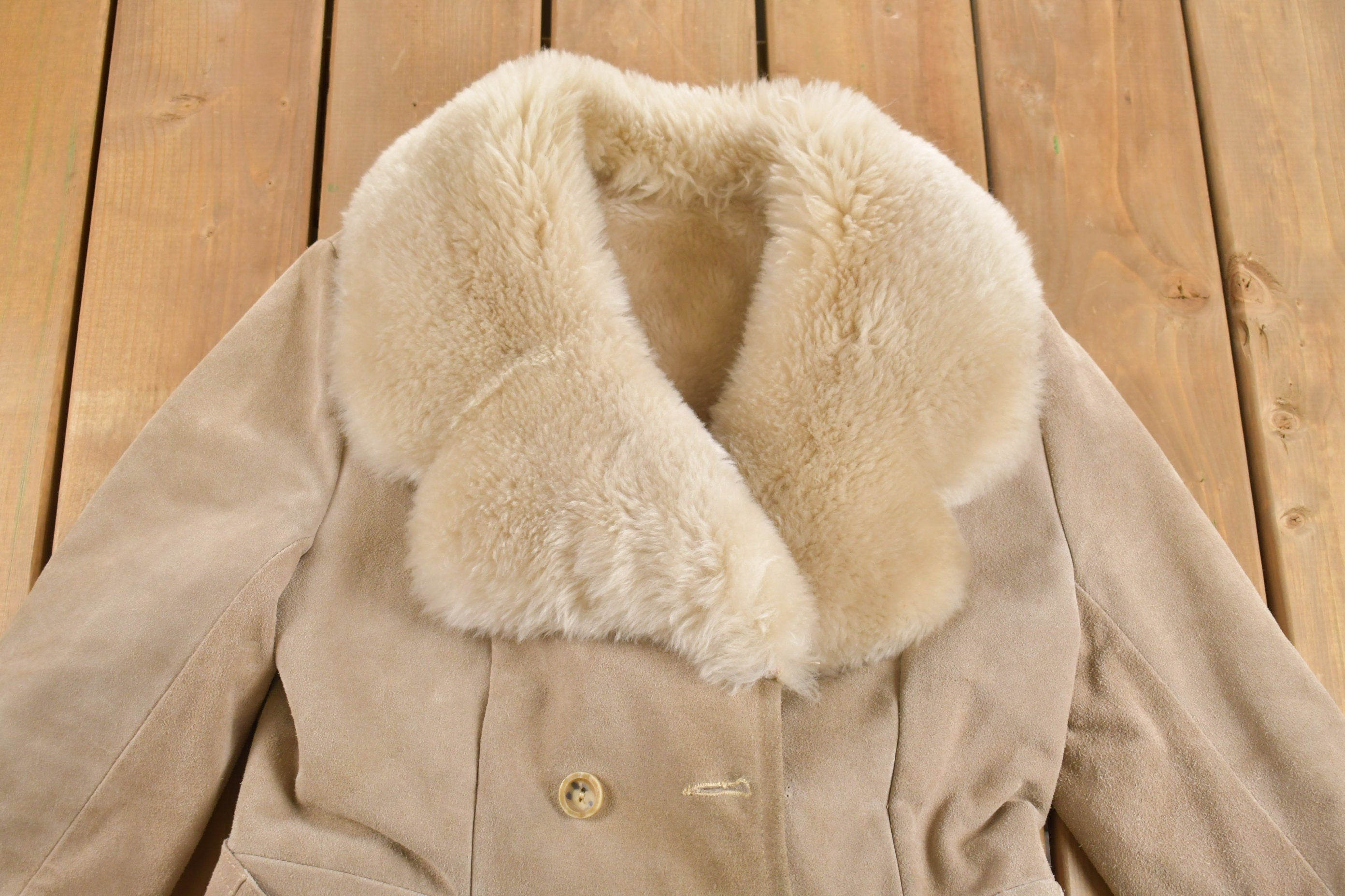Vintage 1960s Fur Collared Suede Leather Jacket