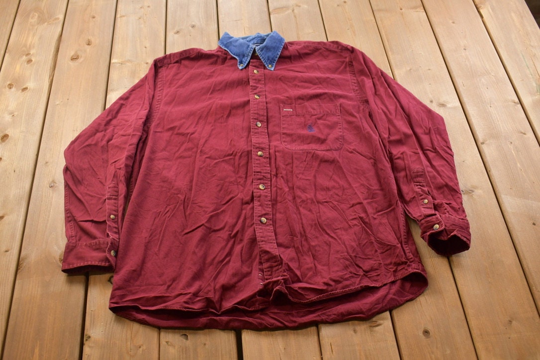 Vintage 1990s Blank Nautica Denim Collar Button Up Shirt