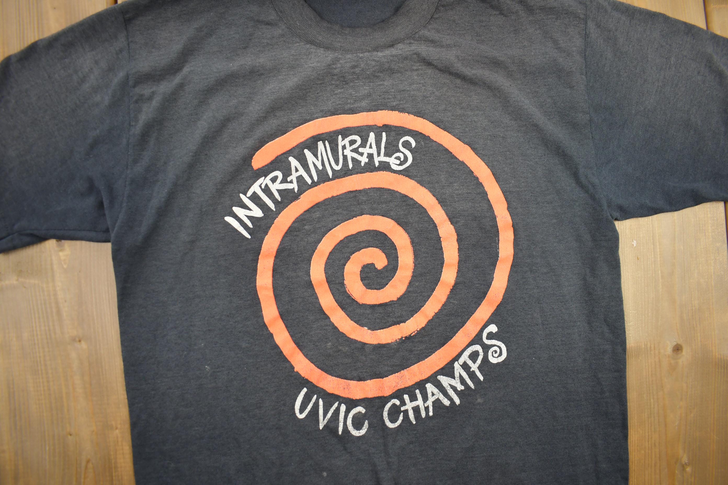 Vintage 1980s UVIC Champs Intramurals Single Stitch Graphic T-Shirt Made In USA