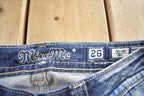 Vintage Y2K Miss Me Thrashed Bedazzled Cowgirl Western Boot Cut Low Rise Jeans Size 26x33