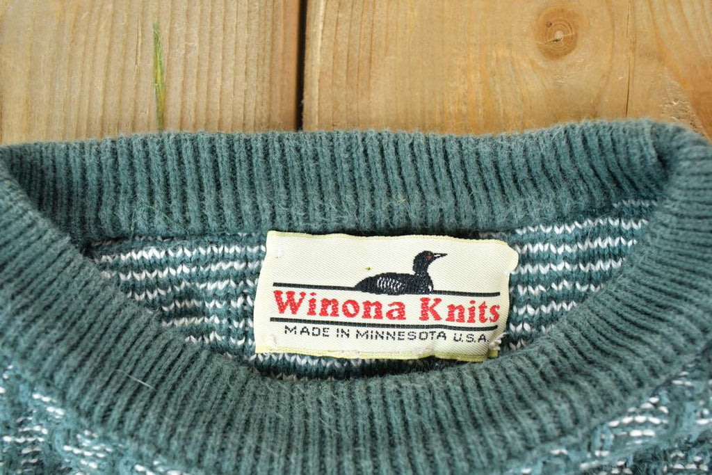 Vintage 1990s Winona Knits Abstract Pattern Crewneck Sweater Made In Minnesota USA