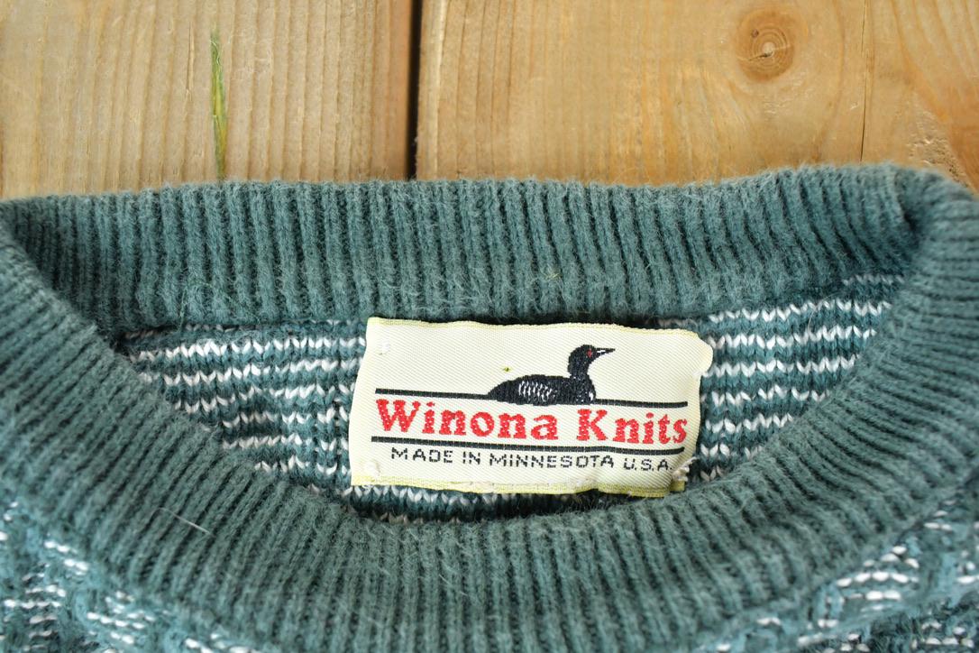 Vintage 1990s Winona Knits Abstract Pattern Crewneck Sweater Made In Minnesota USA