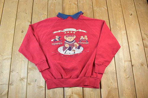 Vintage 1990s Bear Collector Collared Crewneck Sweater / 90s Crewneck / Grandma Sweater / Streetwear /