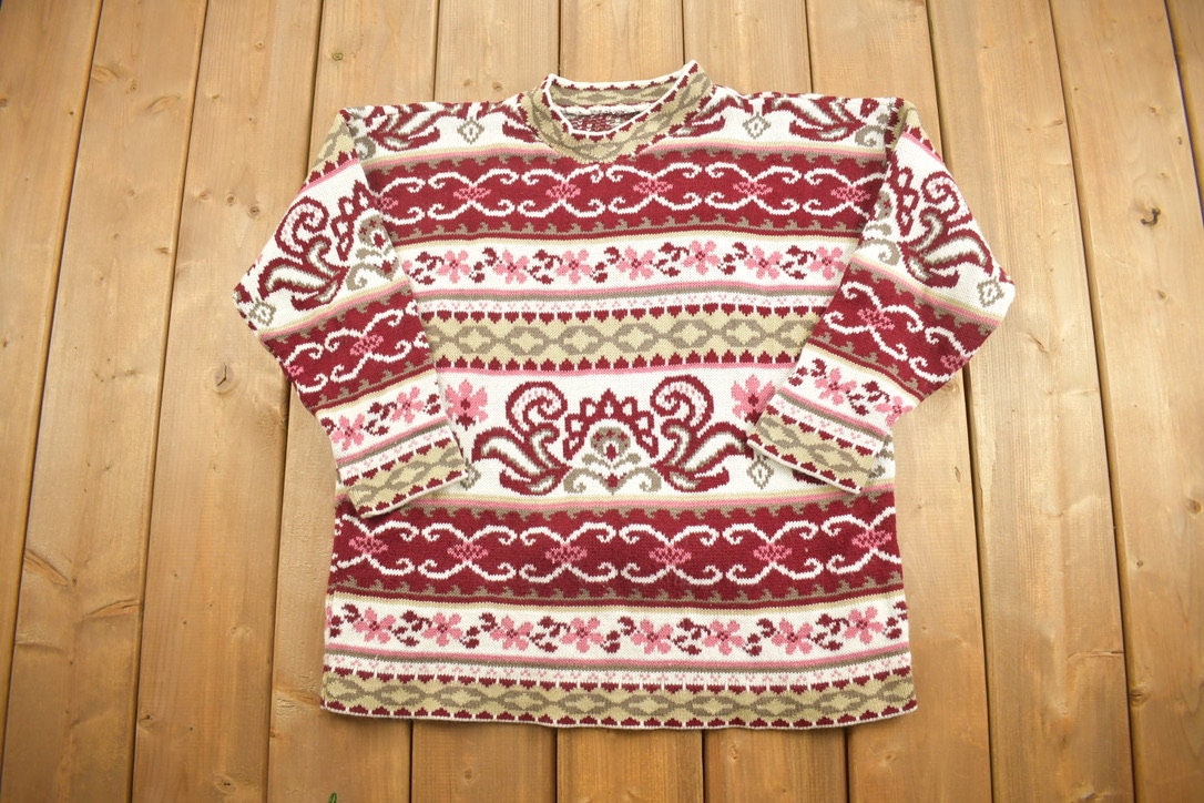 Vintage 1990s Red White And Gold Knitted Crewneck Sweater