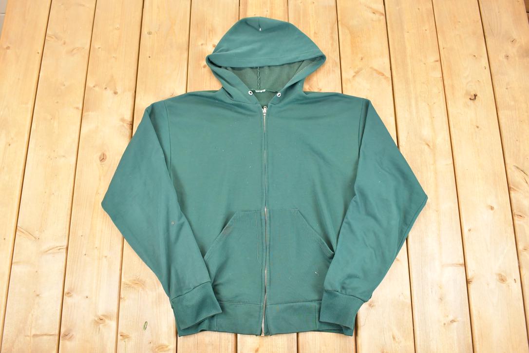 Vintage 1980s Thermal Zip Up Hoodie Sweatshirt Men's L