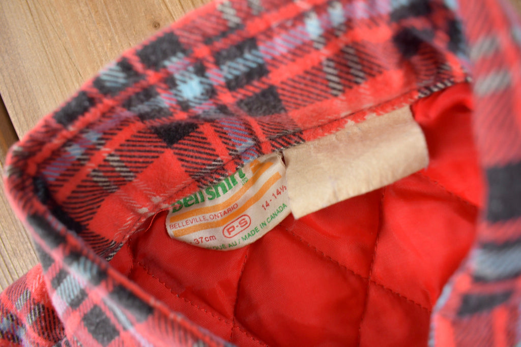Vintage 1980s Bell Shirt Red Plaid Button Up Flannel Shirt Size S Made In Canada