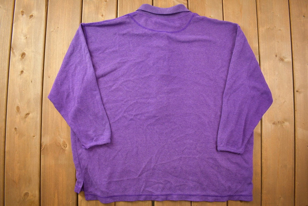 Vintage 1990s Basic Editions Woman Purple Blank Half Buttoned Boxy Polo Sweatshirt