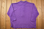 Vintage 1990s Basic Editions Woman Purple Blank Half Buttoned Boxy Polo Sweatshirt