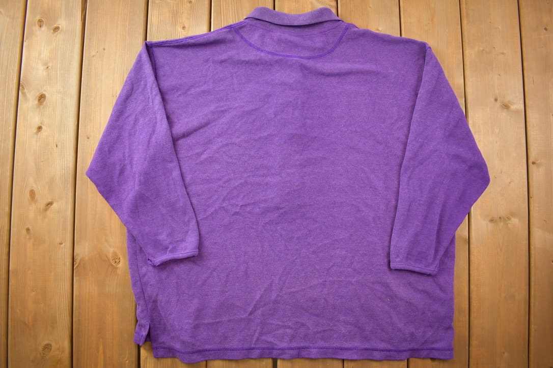 Vintage 1990s Basic Editions Woman Purple Blank Half Buttoned Boxy Polo Sweatshirt