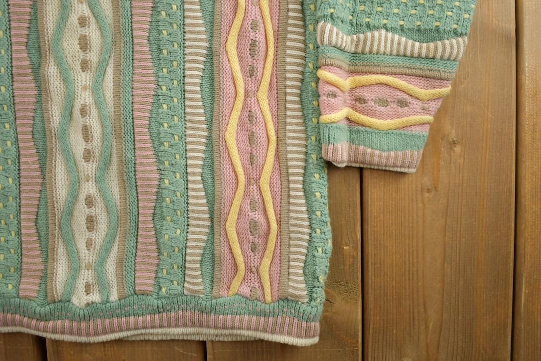 Vintage 1990s Carly Blake Easter 3D Colored Cable Knit Crewneck Sweater