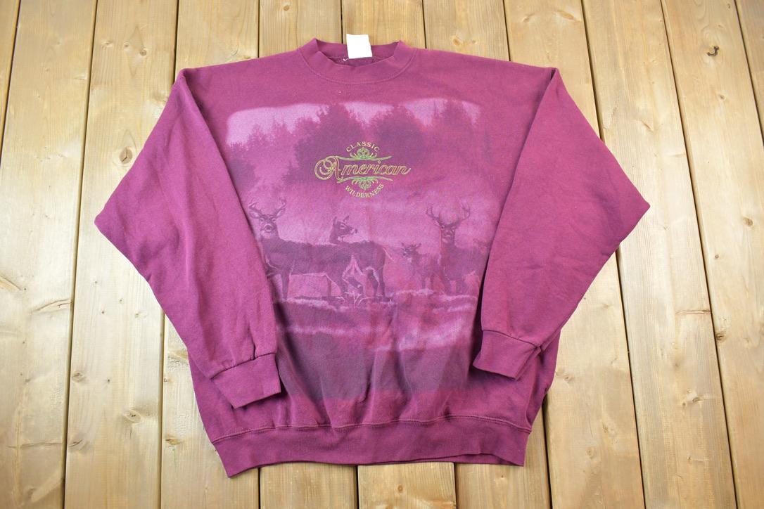 Vintage 1990s Classic American Wilderness Deer Outdoorsman Crew Neck Sweatshirt