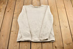 Vintage 1990s White Eddie Bauer Rolled Hem Lightweight Knit Shallow V-Neck Sweater