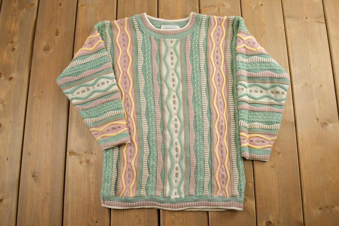 Vintage 1990s Carly Blake Easter 3D Colored Cable Knit Crewneck Sweater