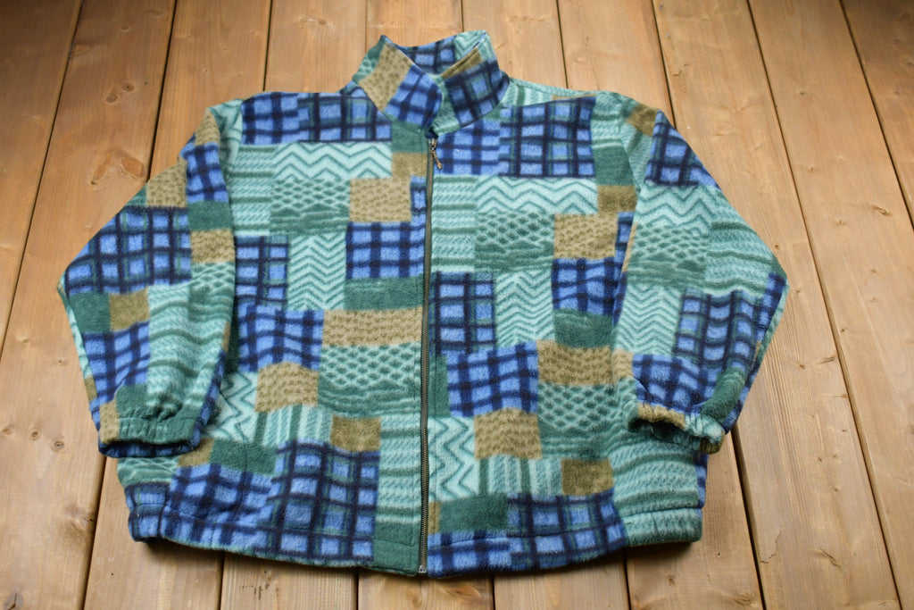 Vintage 1980s Teddi All Over Print Full Zip Fleece Sweater
