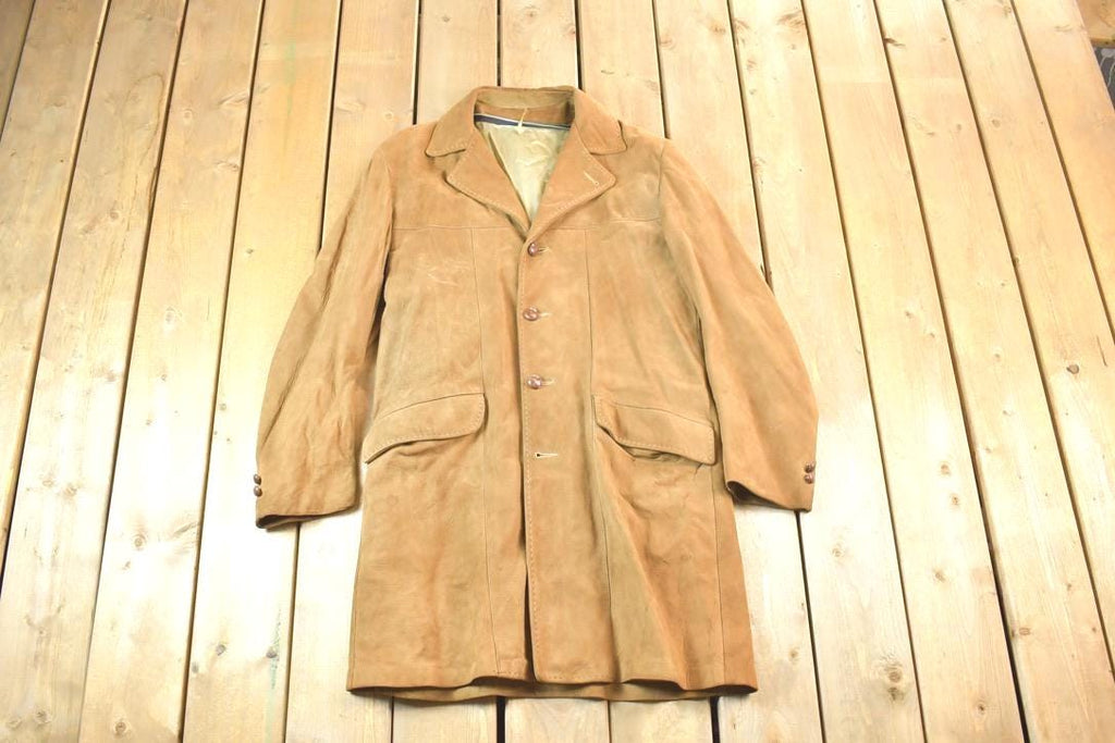 Vintage 1960s Leather Suede Western Style Button Up Long Jacket Made In USA