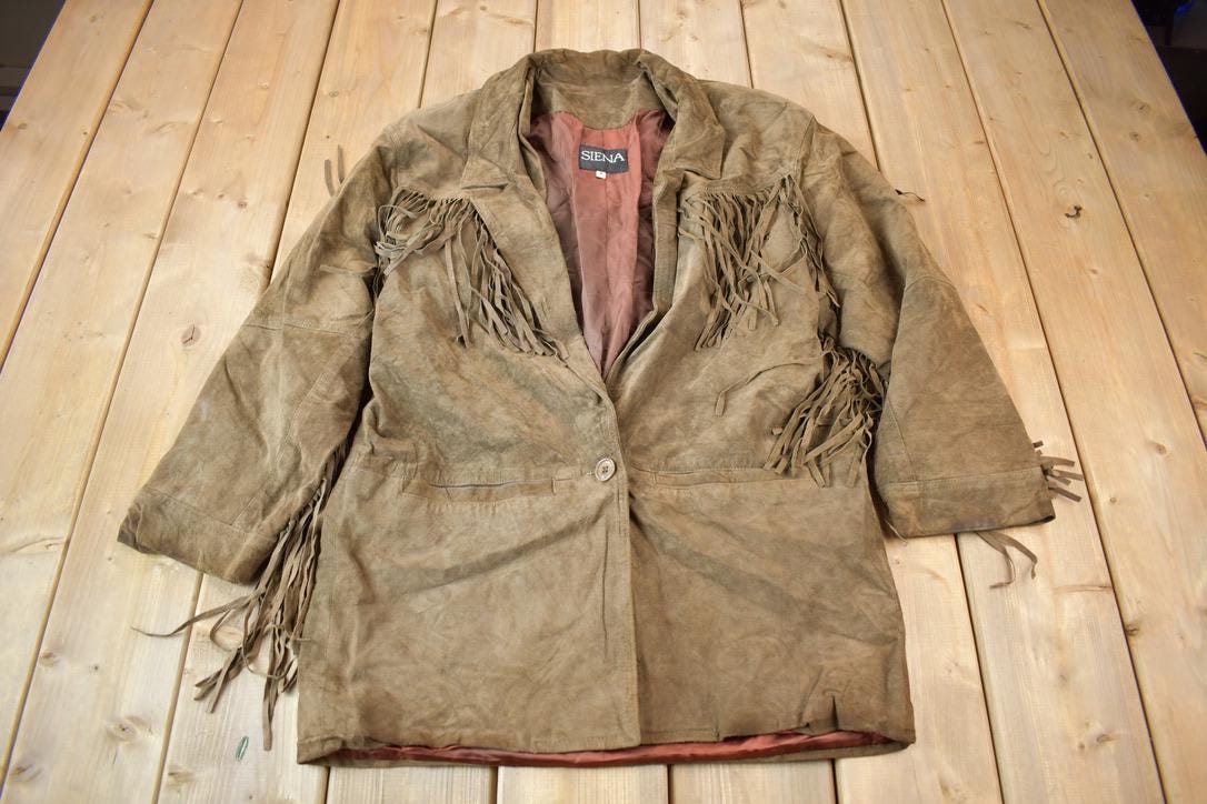 Vintage 1990s Siena Brown Suede Fringe Jacket
