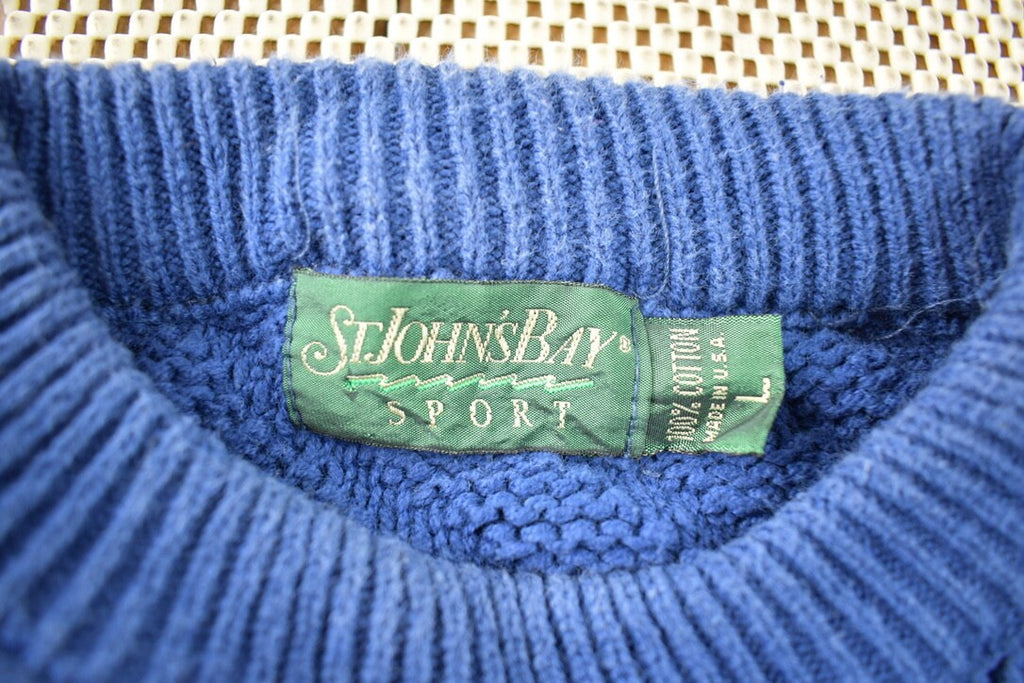 Vintage 1980s St. Johns Bay 3D Blue Knit Crewneck Sweater Made In USA