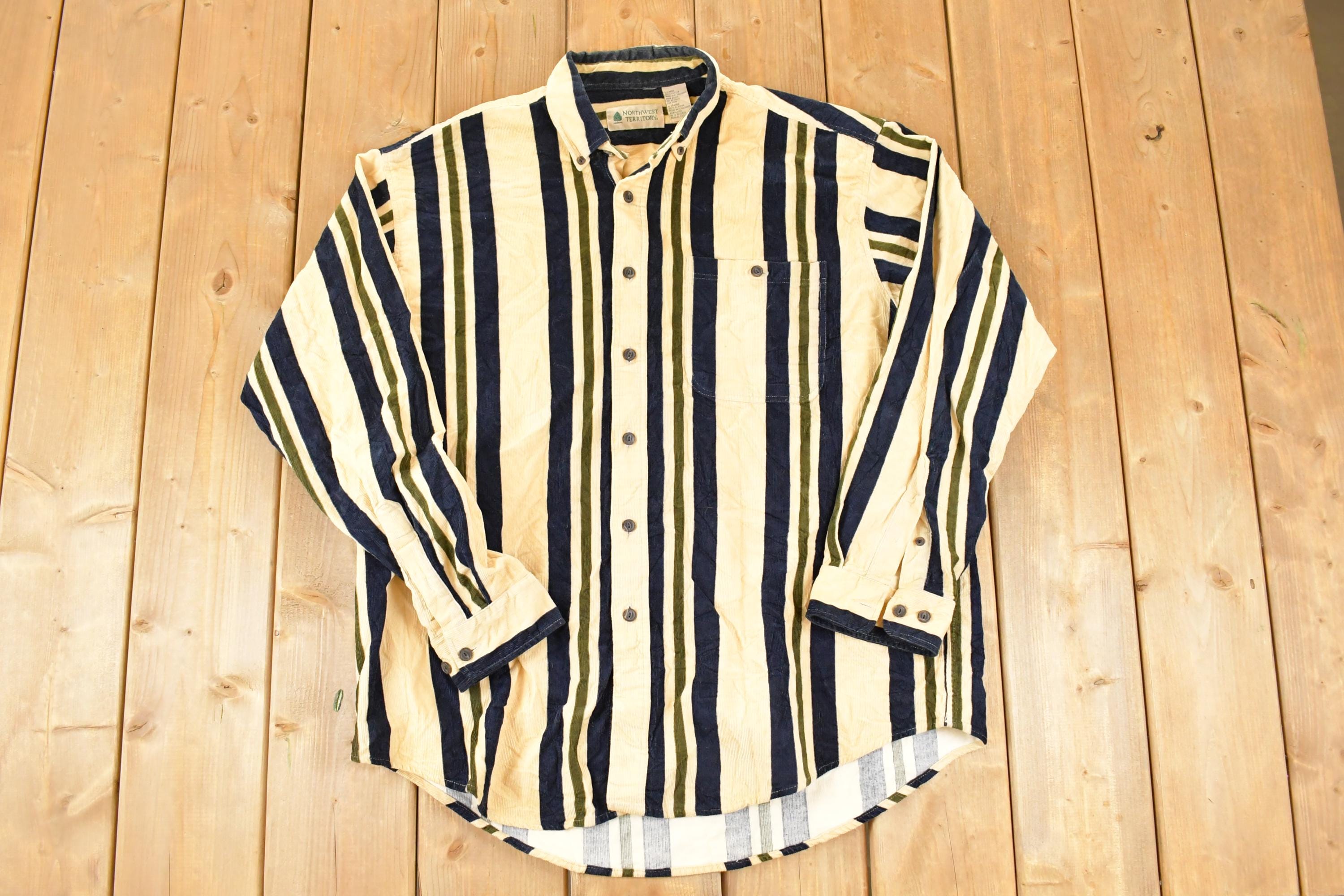 Vintage 1990s Northwest Territories Vertical Striped Corduroy Button Up Shirt Mens L