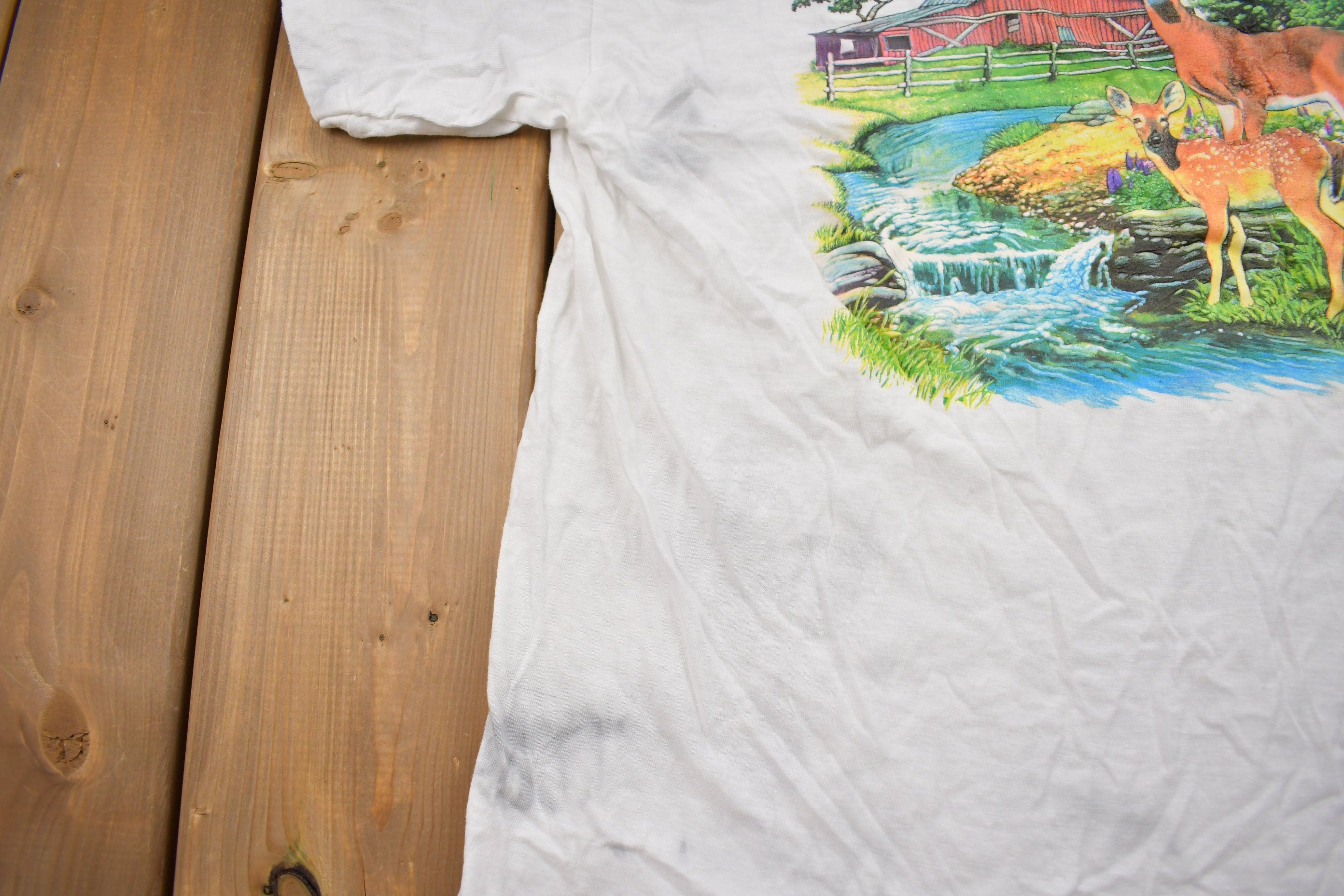 Vintage 1990s Deer by the Stream Graphic T Shirt