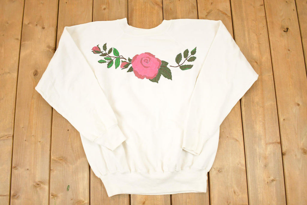 Vintage 1990s Large Rose Puffy Print Crewneck Sweatshirt Womens XL
