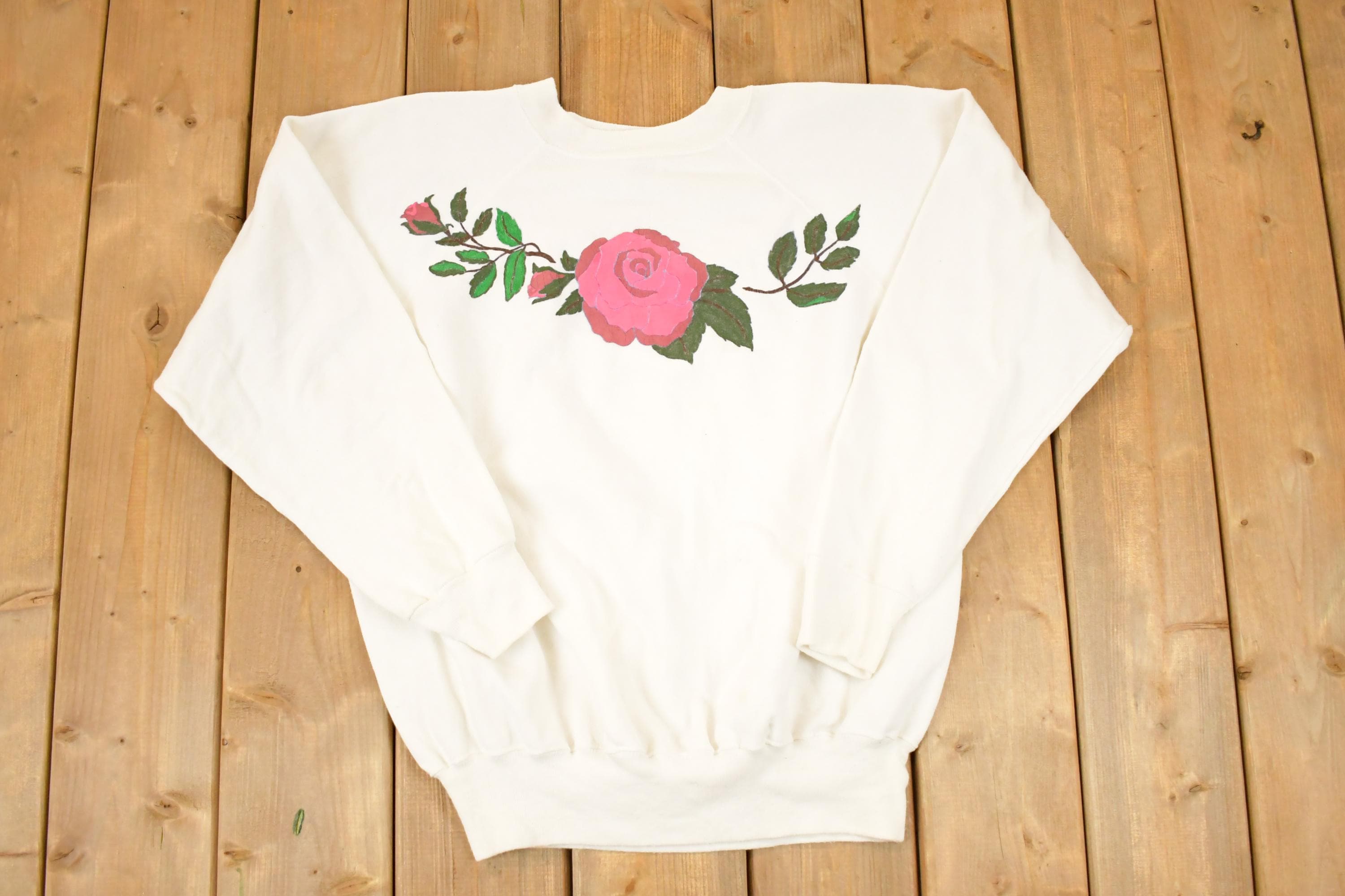 Vintage 1990s Large Rose Puffy Print Crewneck Sweatshirt Womens XL