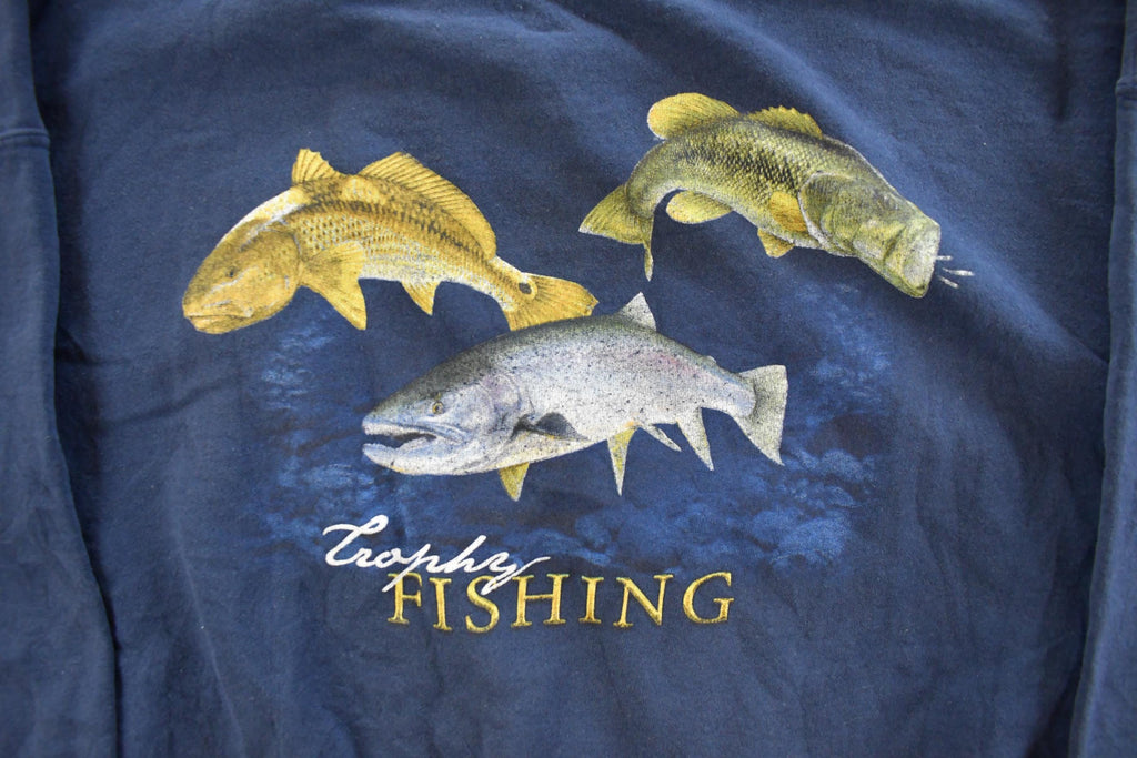 Vintage 2000s Trophey Fishing Theme Crewneck Sweatshirt Men's 2XL