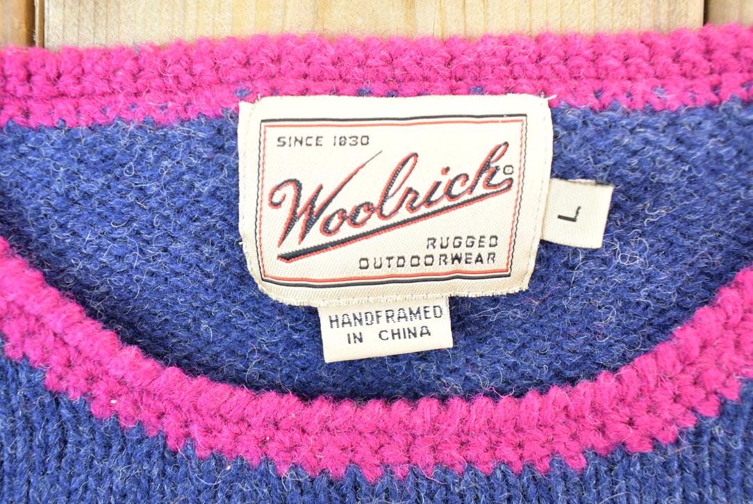 Vintage 1990s Woolrich Teddy Bear Hand-framed 100% Wool Knit Sweater