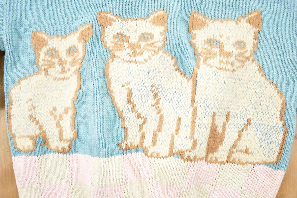 Vintage 1990s Triple Kitty Berek Hand Knit Crewneck Sweater Women's L