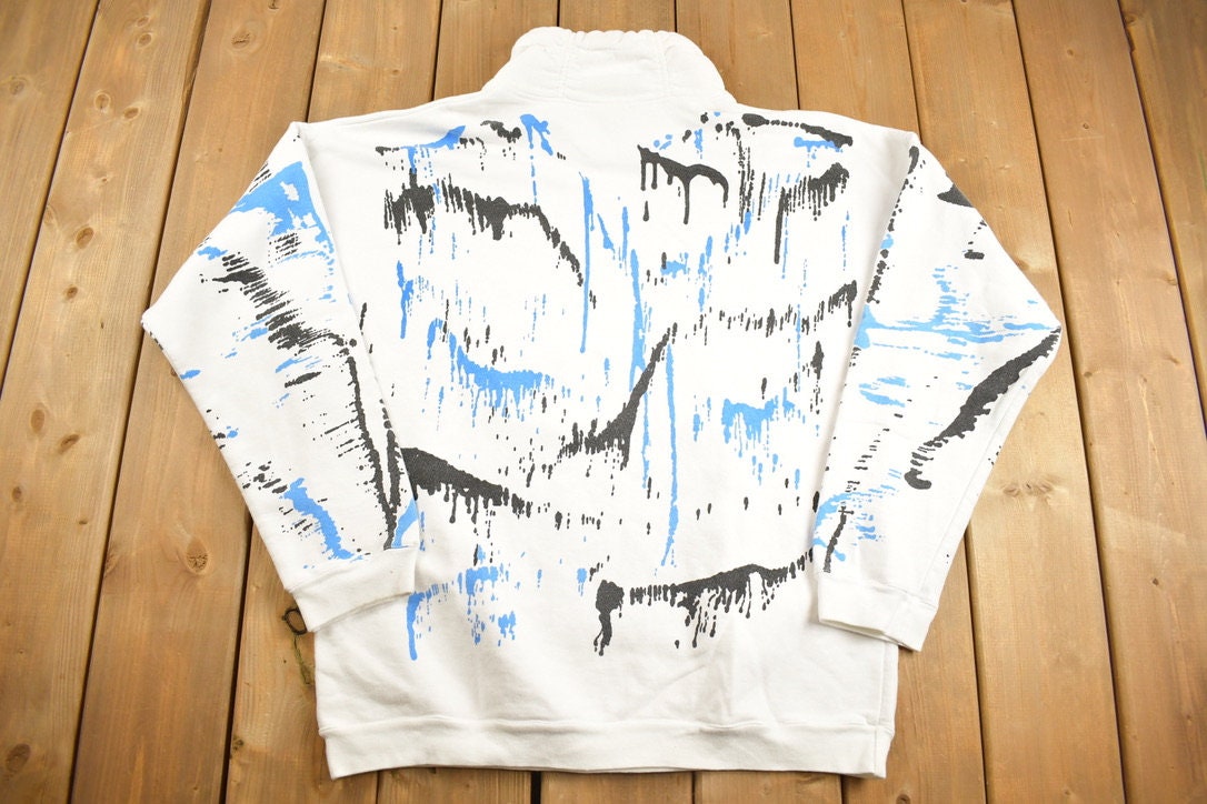Vintage 1990s Body Sweats Paint Splatter Design Quarter Zip Collared Sweatshirt