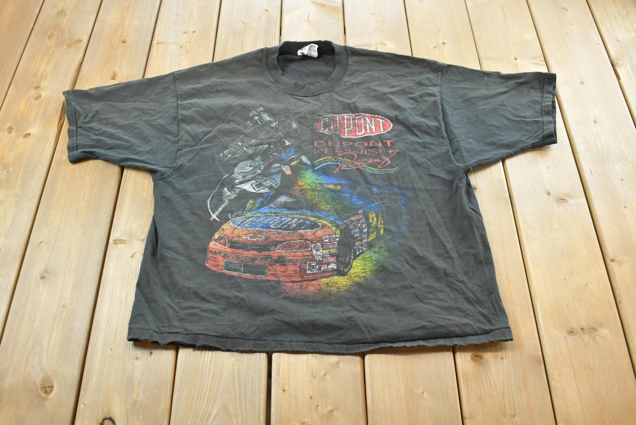 Vintage 1990s Chase Jeff Gordon Dupont NASCAR Racing Fading Distressed T-Shirt Men's L