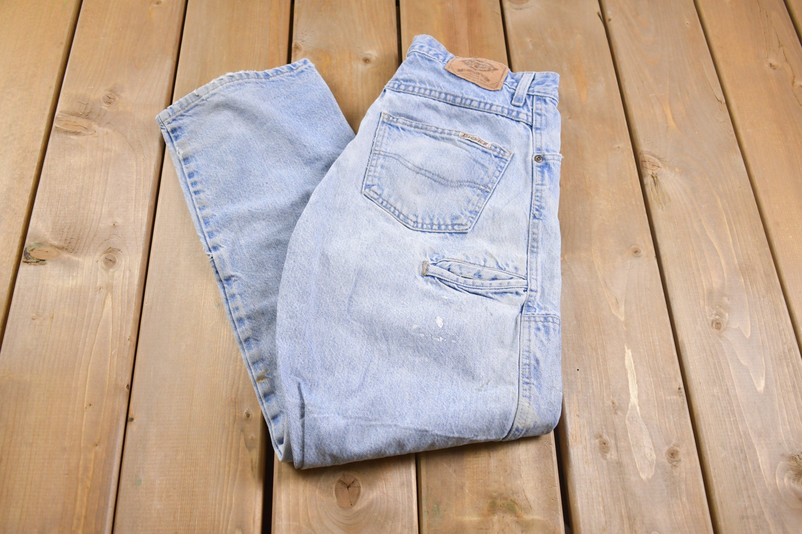 Vintage 1990s Distressed Dickies Blue Carpenter Pants Size 32 x 28.5
