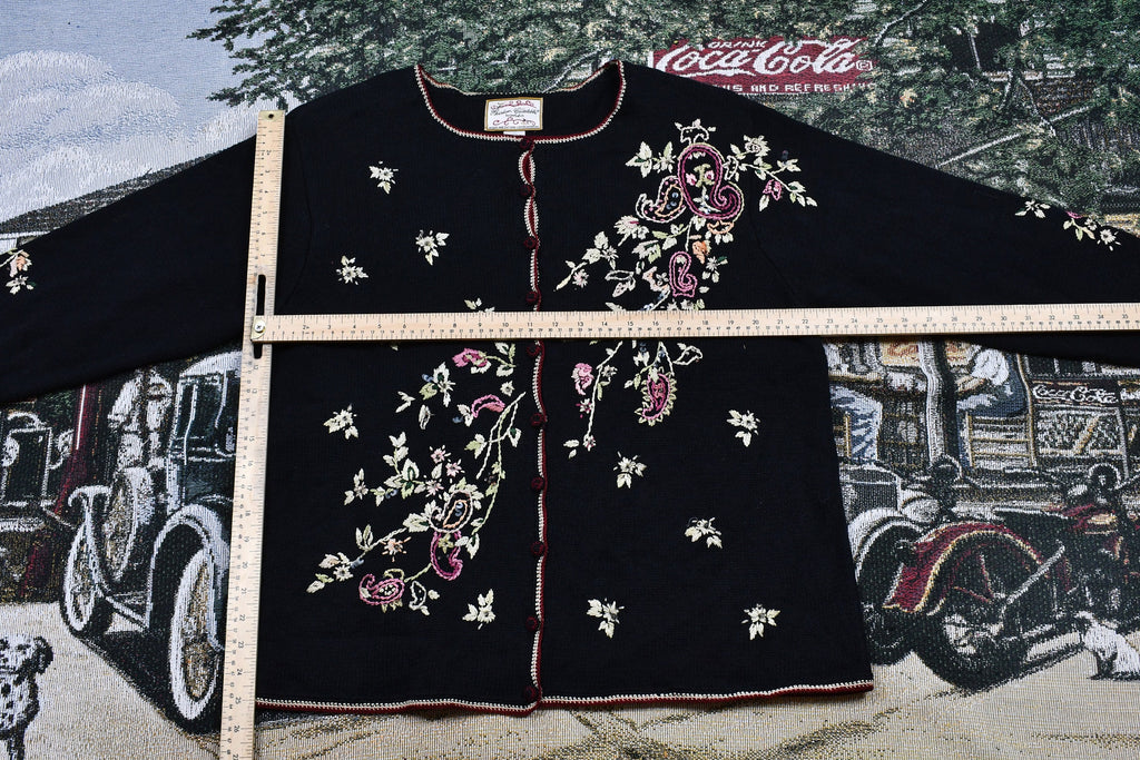Vintage 1990s Floral Knit Cardigan Button Up Sweater