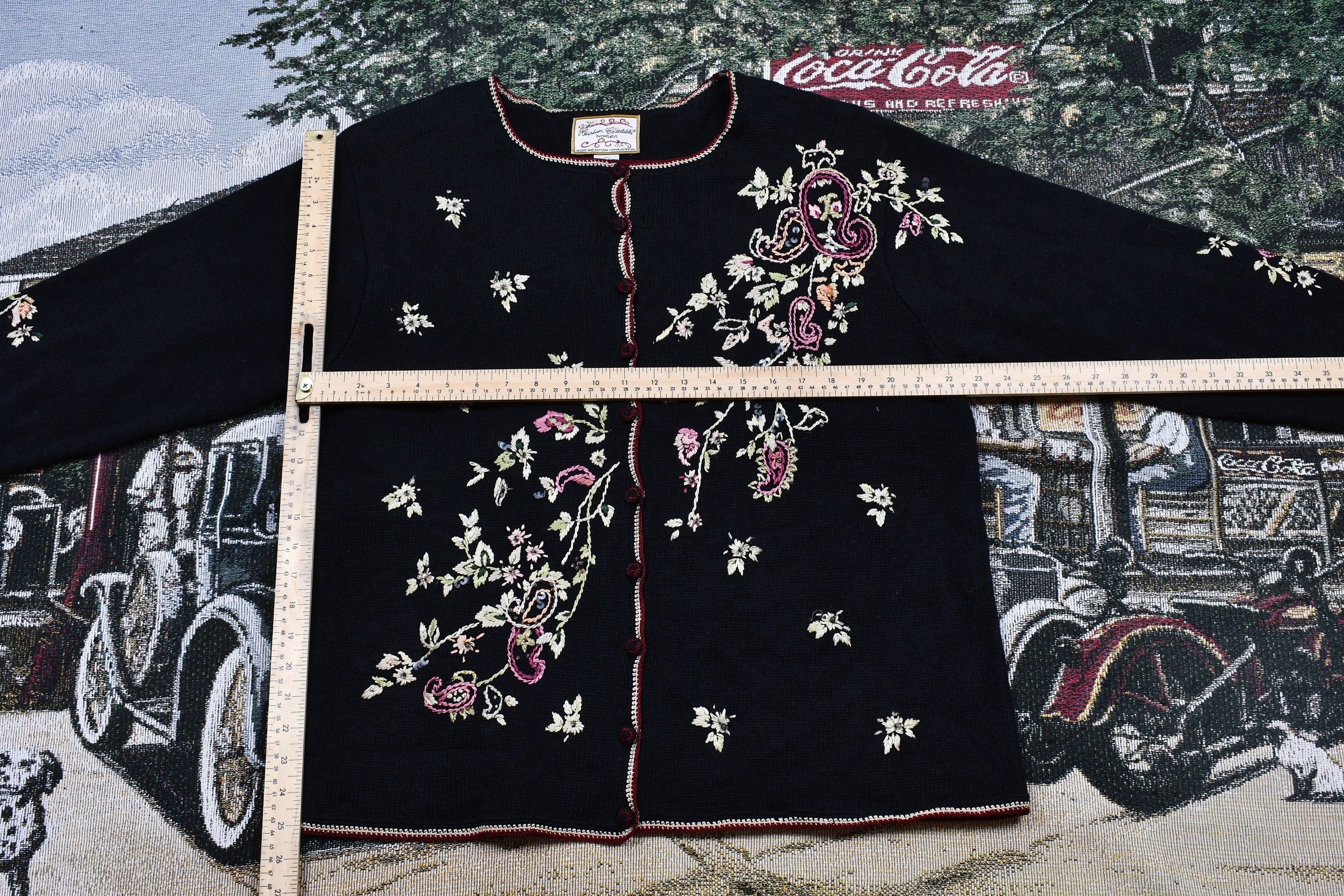 Vintage 1990s Floral Knit Cardigan Button Up Sweater