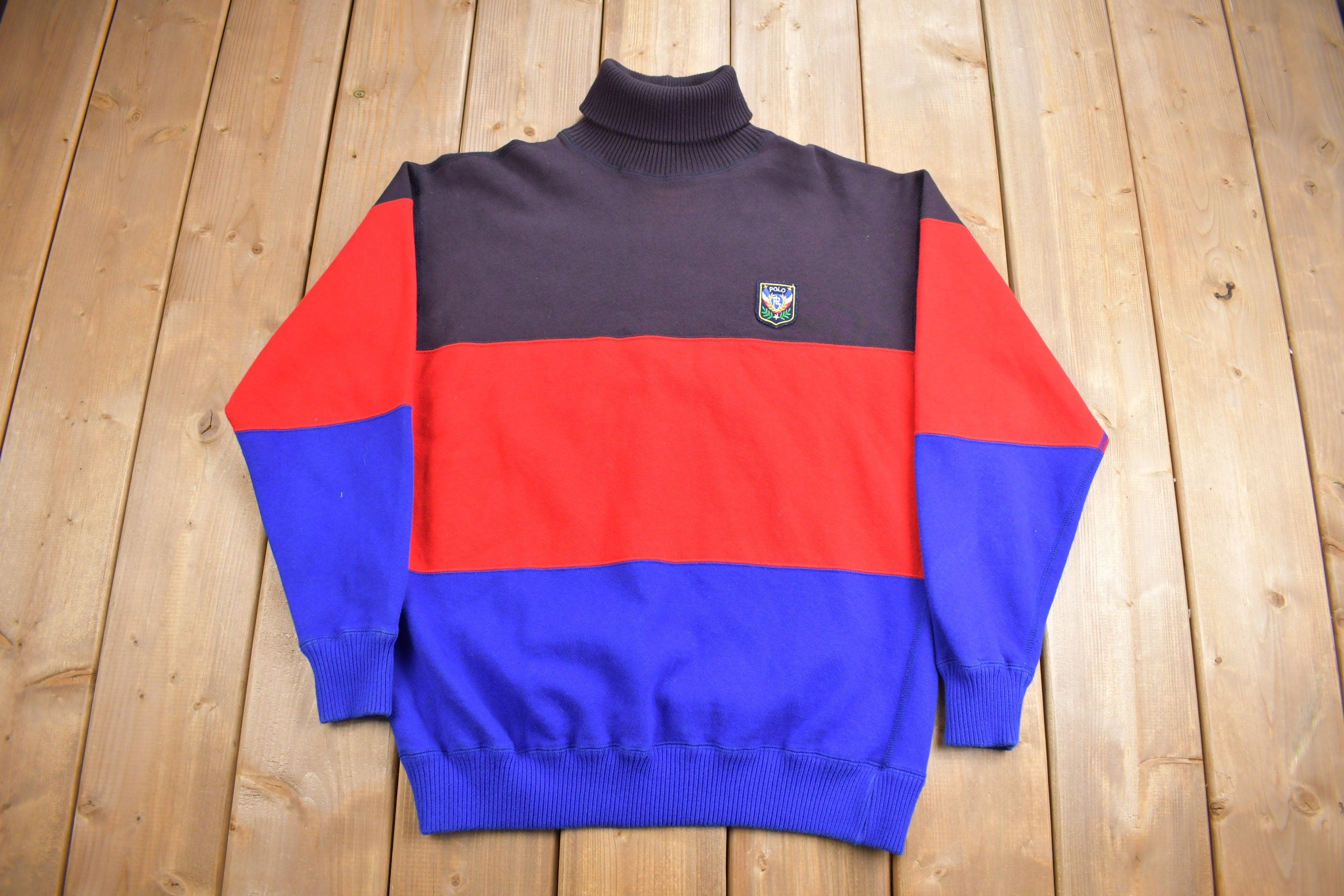 Vintage 1980s Polo Ralph Lauren Color Block Uni Crest Turtleneck