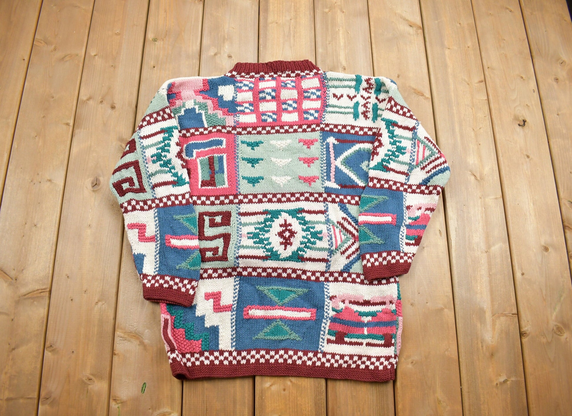 Vintage 1990s 3D Colored Cable Knit Crewneck Sweater / Vintage 90s Crewneck / Abstract Patterns / Tiara